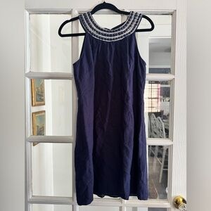 Vineyard Vines Linen Navy Blue Beaded Neckline Dress
